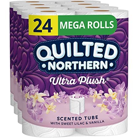 Ultra Plush Toilet Paper with Sweet Lilac & Vanilla Scented Tube, 24 Mega Rolls, 3-Ply Bath Tissue