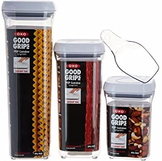 Amazon.com: OXO Good Grips 3 Piece Pop Container Set with Scoop, White: Kitchen & Dining收纳盒