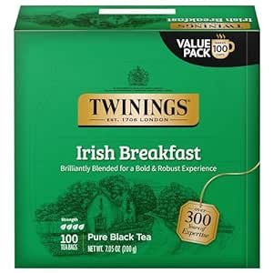 Irish Breakfast Black Tea, 100 Individually Wrapped Tea Bags, Flavourful, Bold, Robust Caffeinated Black Tea