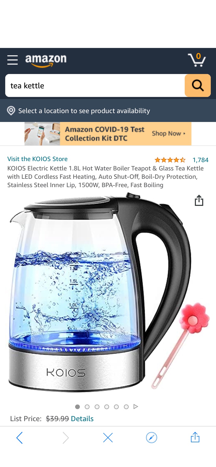 Amazon.com: KOIOS Electric 茶壶Kettle 1.8L Hot Water Boiler Teapot & Glass Tea Kettle with LED Cordless Fast Heating, Auto Shut-Off, Boil-Dry Protection, Stainless Steel Inner