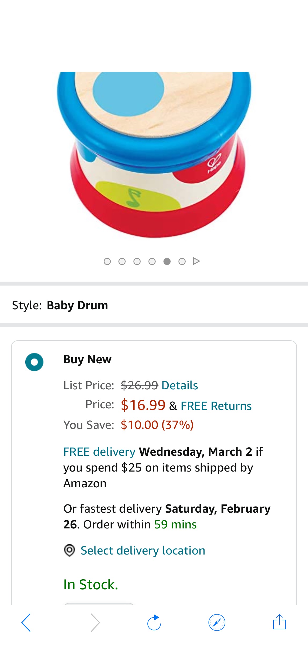 Amazon.com: Hape Baby Drum | Colorful Rolling Drum Musical Instrument Toy For Toddlers, Rhythm & Sound Learning, Battery Powered (E0333), hape音乐小鼓