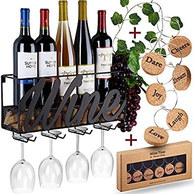 Amazon.com: Wall Mounted Wine Rack - Bottle & Glass Holder - Cork Storage - Store Red, White, Champagne - Comes with 6 Cork Wine Charms - Home & Kitchen Décor - Designed by Anna Stay, Wine红酒、酒杯储藏架