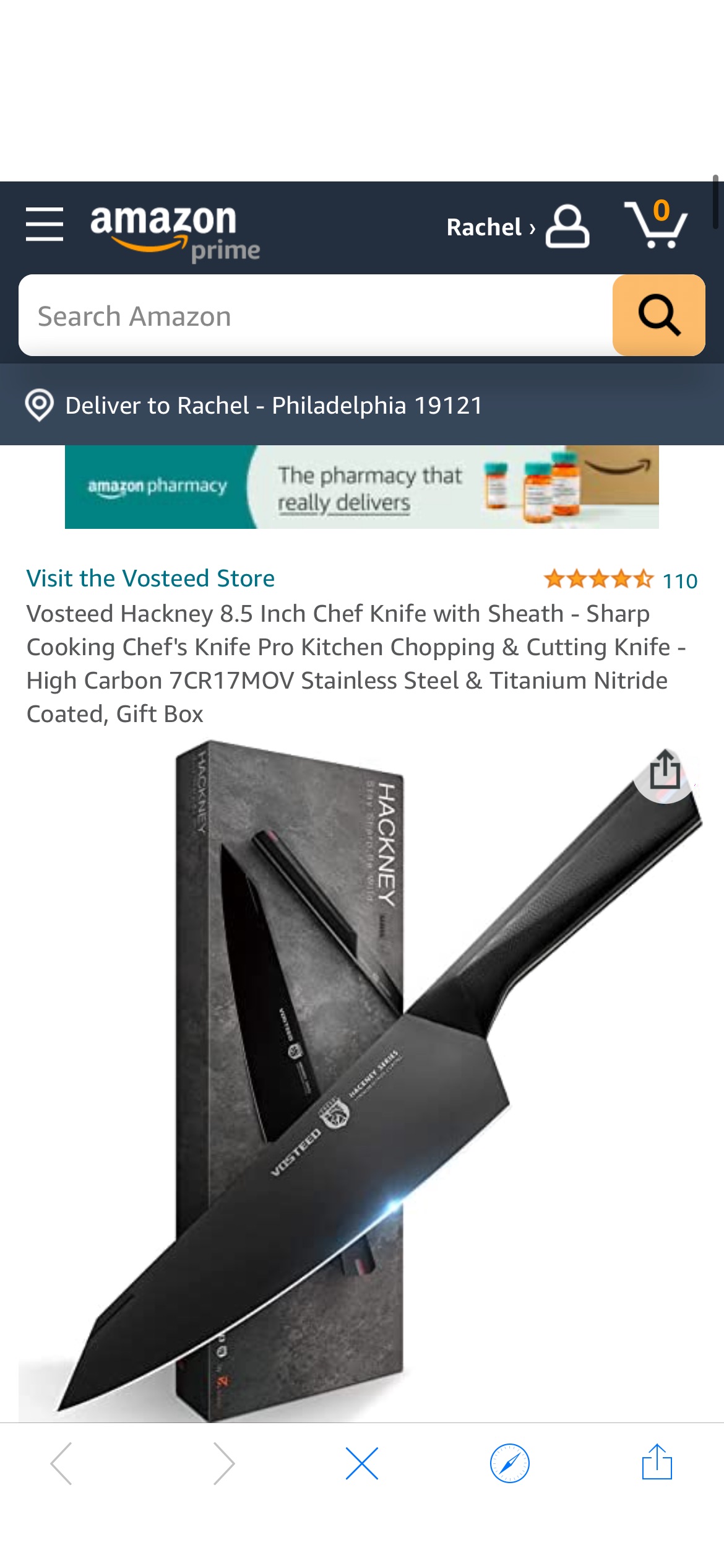 Amazon.com: Vosteed Hackney 8.5 Inch Chef Knife with Sheath - Sharp Cooking Chef's Knife Pro Kitchen Chopping & Cutting Knife