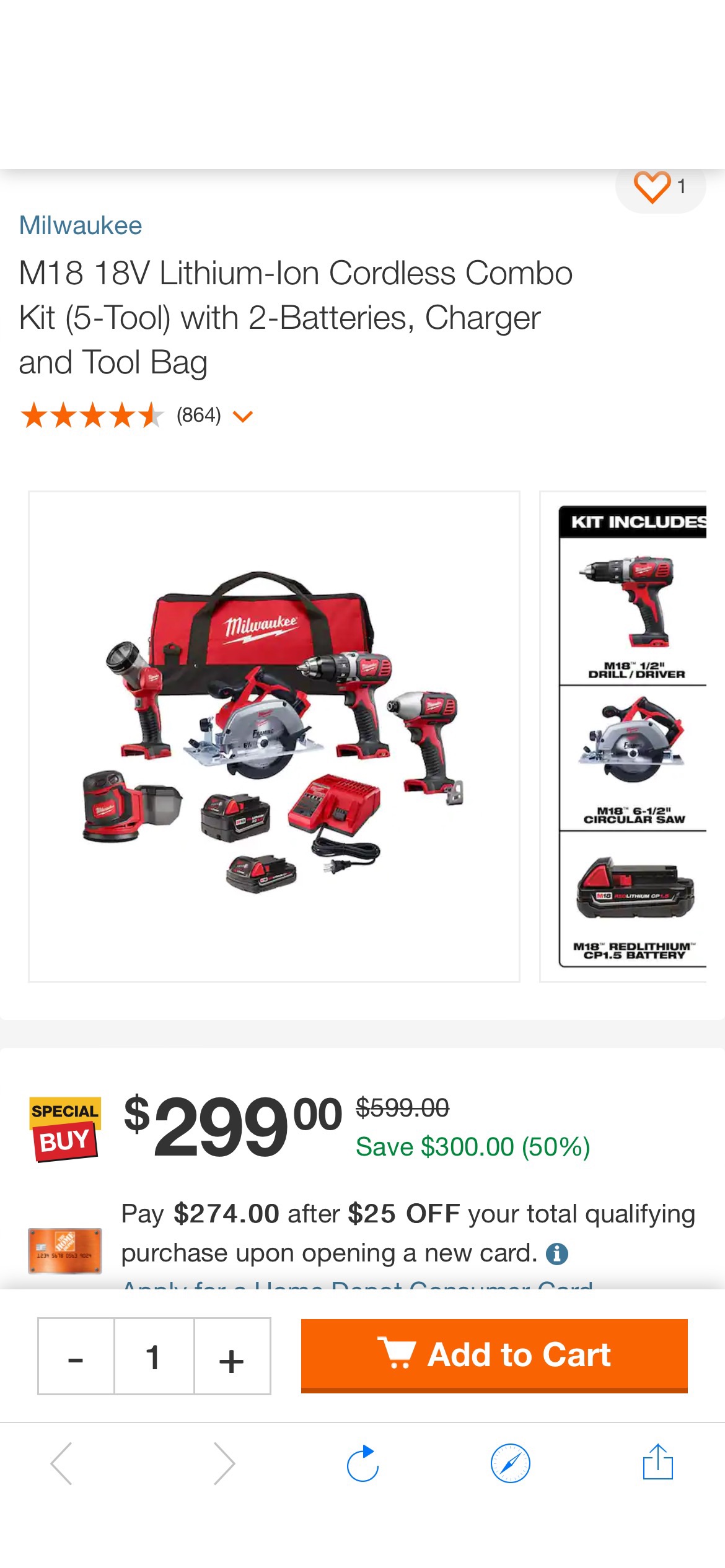 Milwaukee M18 18V Lithium-Ion Cordless Combo Kit (5-Tool) with 2-Batteries, Charger and Tool Bag 2696-25 - The Home Depot