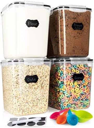Amazon.com: Storeganize Flour Sugar Storage Containers (5.3L/4pk) Great Rice Canisters Sets For The Kitchen pantry, Large Food Storage Containers With Lids Airtight : Home & Kitchen