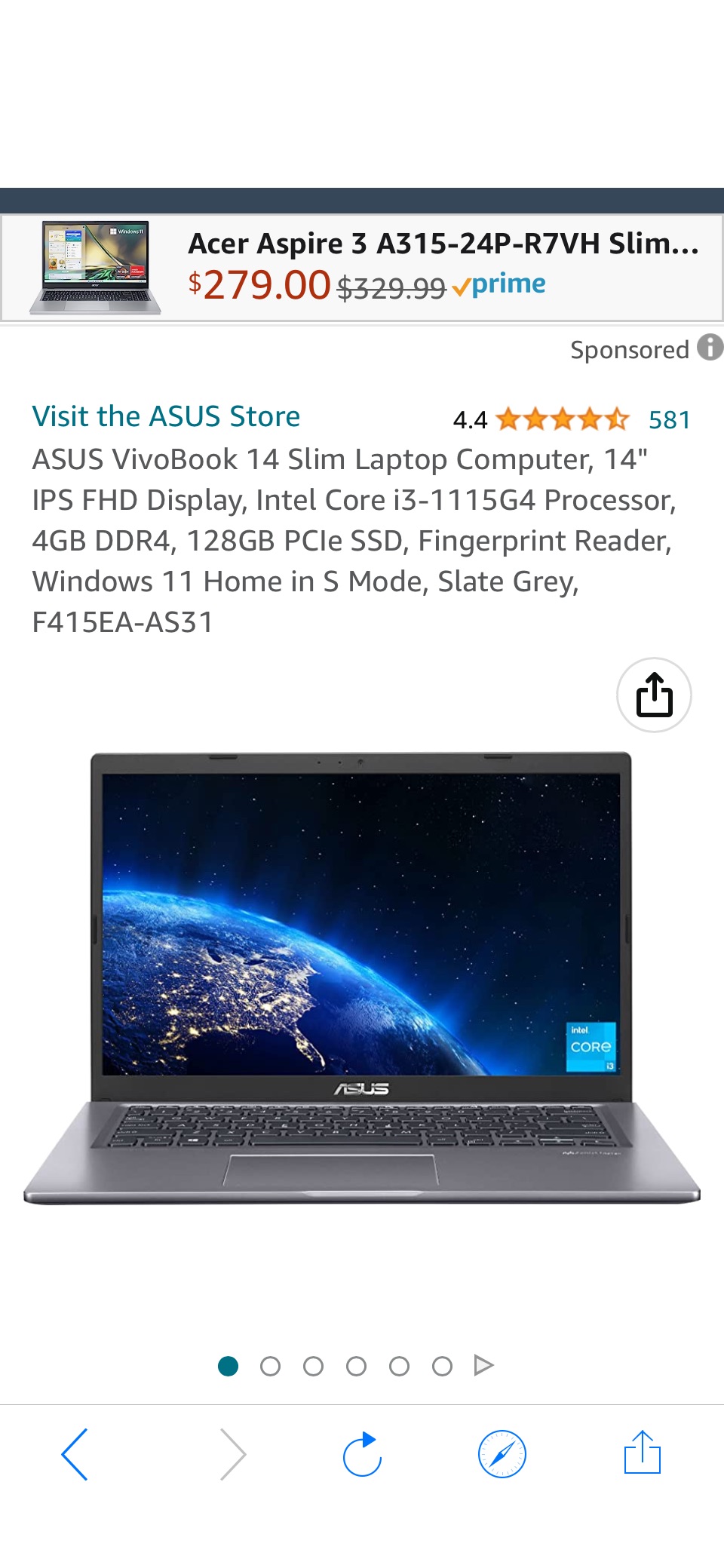 Amazon.com: ASUS VivoBook 14 Slim Laptop Computer, 14" IPS FHD Display, Intel Core i3-1115G4 Processor, 4GB DDR4, 128GB PCIe原价271.08