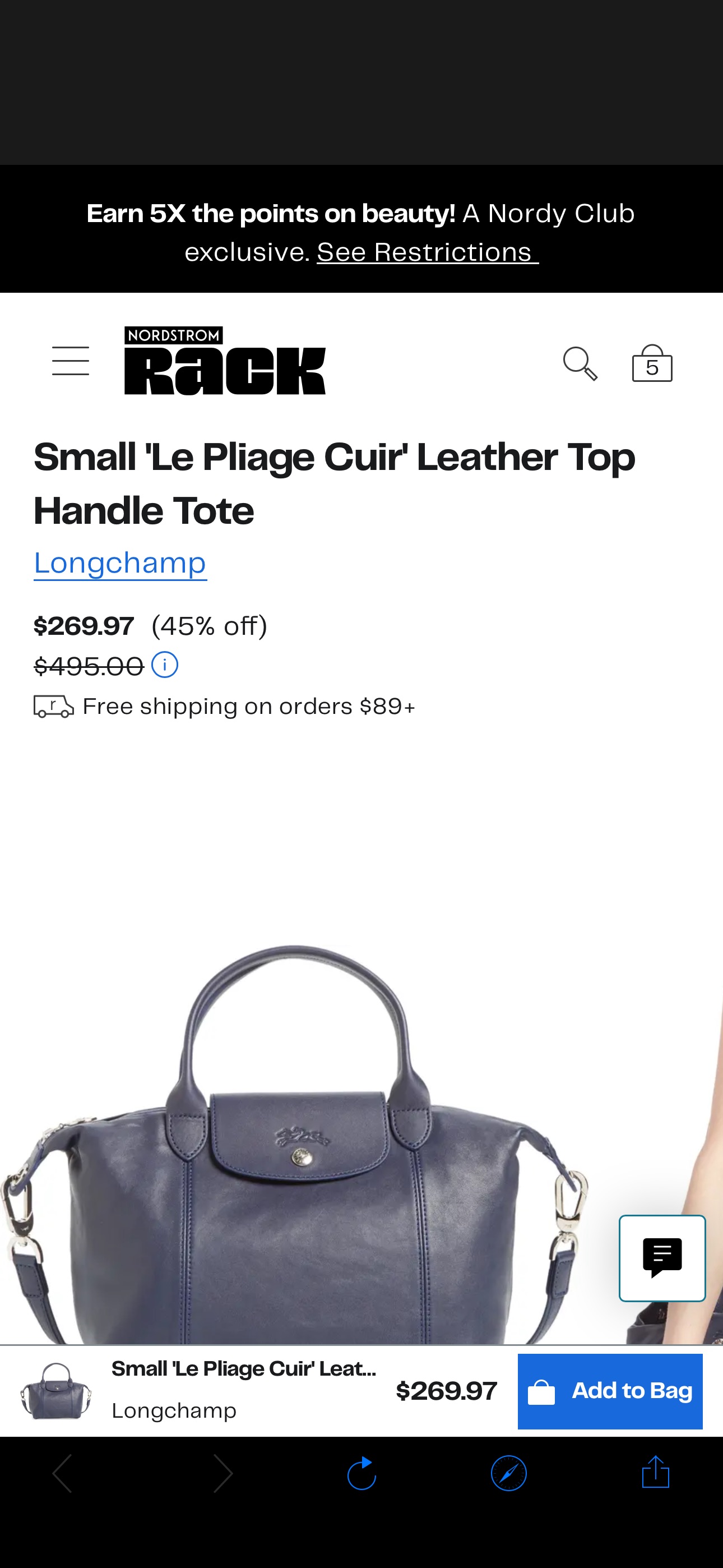 Longchamp Small 'Le Pliage Cuir' Leather Top Handle Tote | Nordstromrack
