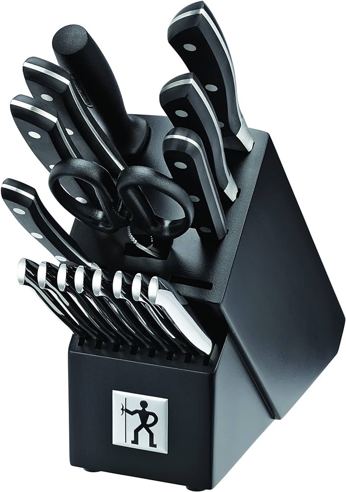 HENCKELS Aviara Premium Knife Block Set - 17 PC Professional Cutlery Knife Set, High Carbon Stainless Steel, Triple Rivet Handle, Chef Knife Set, Knife Set with Block for Kitchen, Black, 17 Piece : Am