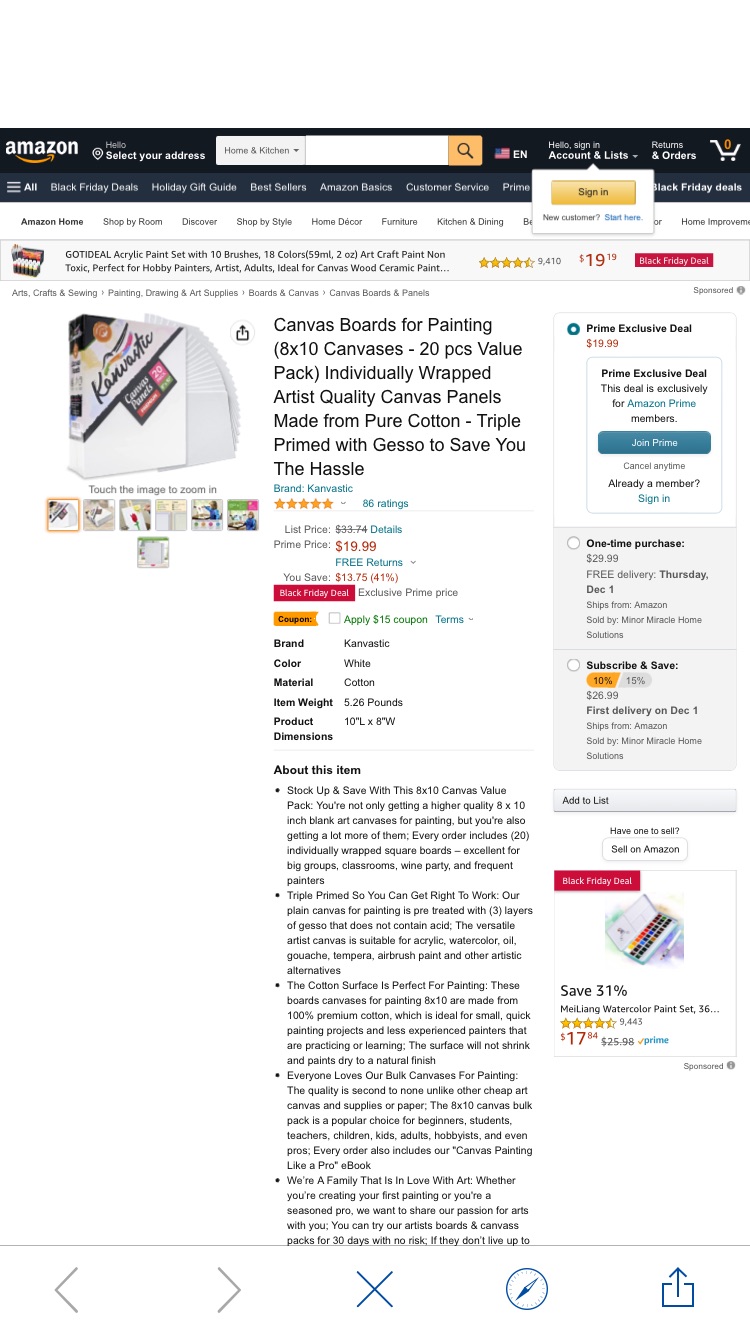 Amazon.com: Canvas Boards for Painting (8x10 Canvases - 20 pcs Value Pack) Individually Wrapped Artist Quality Canvas Panels Made from Pure Cotton - Triple Primed with Gesso to Save You The Hassle打印纸