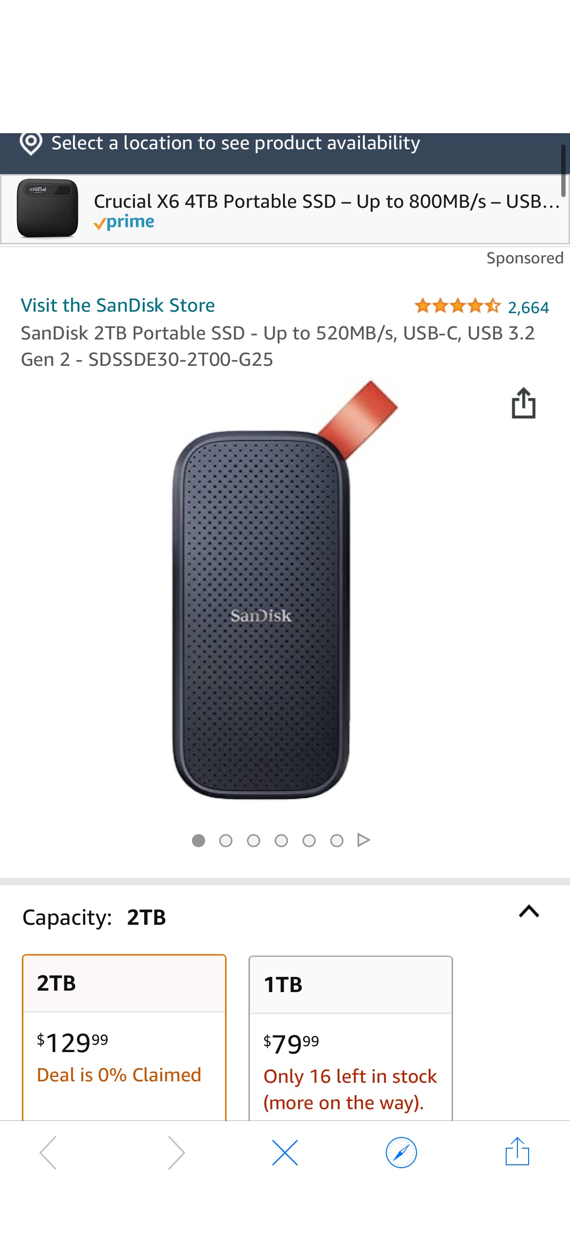 Amazon.com: SanDisk 2TB Portable SSD - Up to 520MB/s, USB-C, USB 3.2 Gen 2 - SDSSDE30-2T00-G25 : Electronics