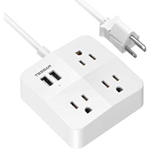 TESSAN Power Strip with 2 USB Ports and 3 Outlets