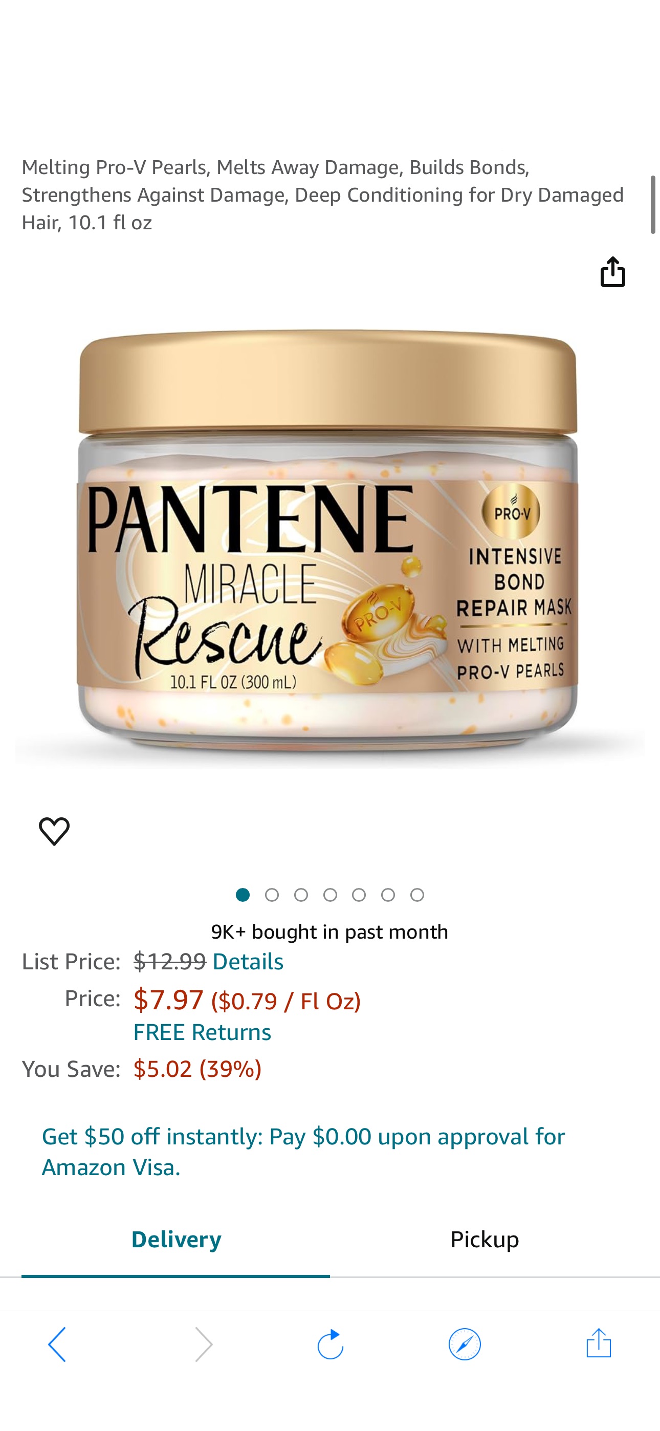 Amazon.com: Pantene Miracle Rescue Hair Mask, Intensive Bond Repair with Melting Pro-V Pearls, Melts Away Damage, Builds Bonds, Strengthens Against Damage, Deep Conditioning for Dry Damaged Hair, 10.1