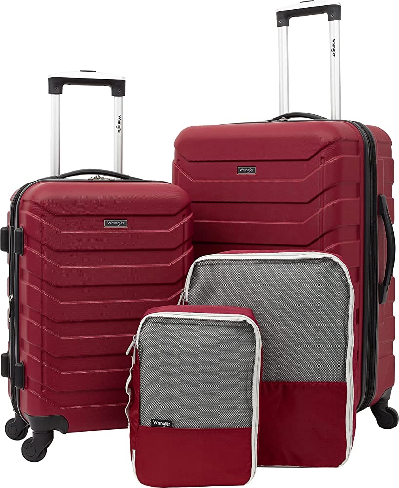Amazon.com | Wrangler 4 Piece Luggage and Packing Cubes Set, Red | Luggage & Travel Gear