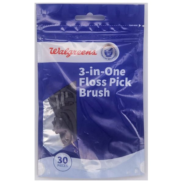 wag-logo-img3-in-One Floss Pick Brush, Clear