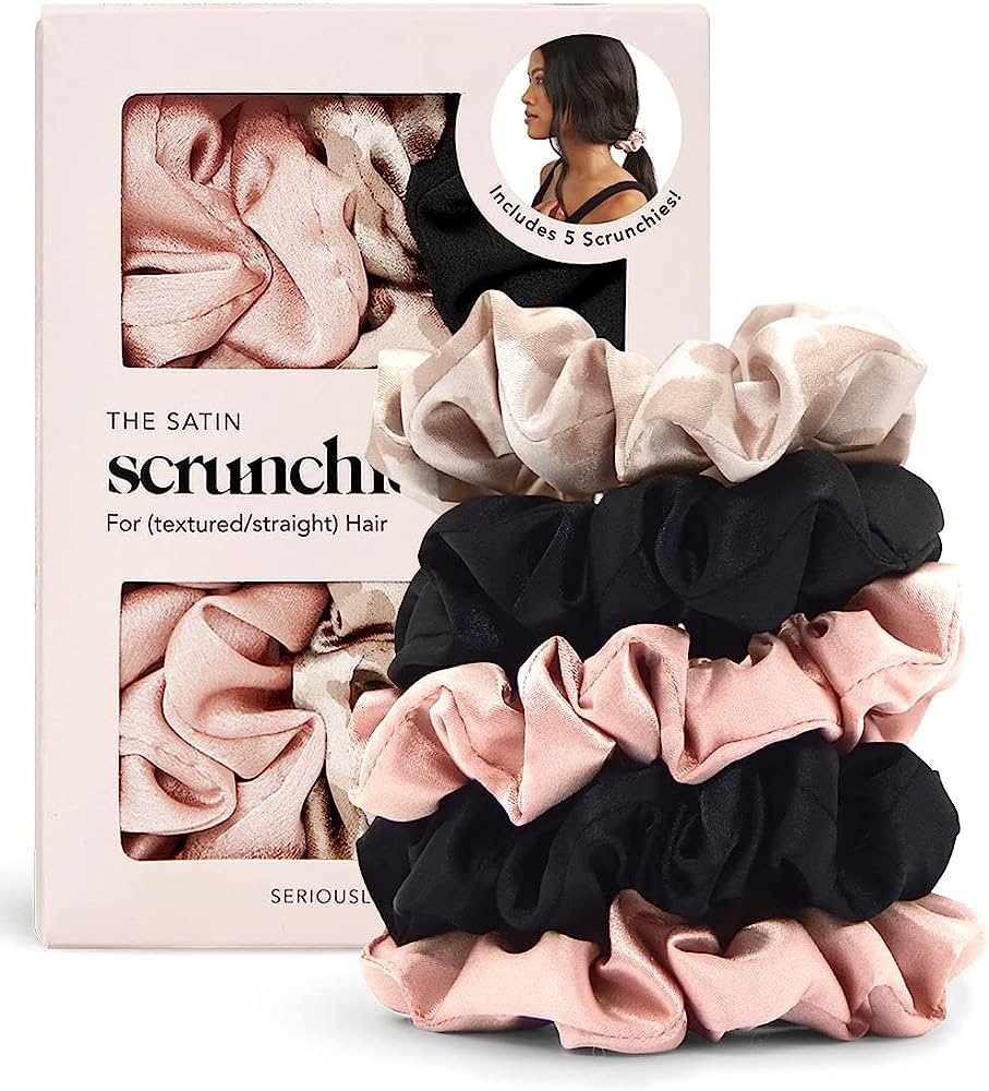 Amazon.com : Kitsch Satin Hair Scrunchies for Women - Softer Than Silk Scrunchies for Hair | Satin Scrunchies for Girls | Satin Hair Ties for Women | Silk Hair Ties No Damage | Silk Ponytail Holders, 