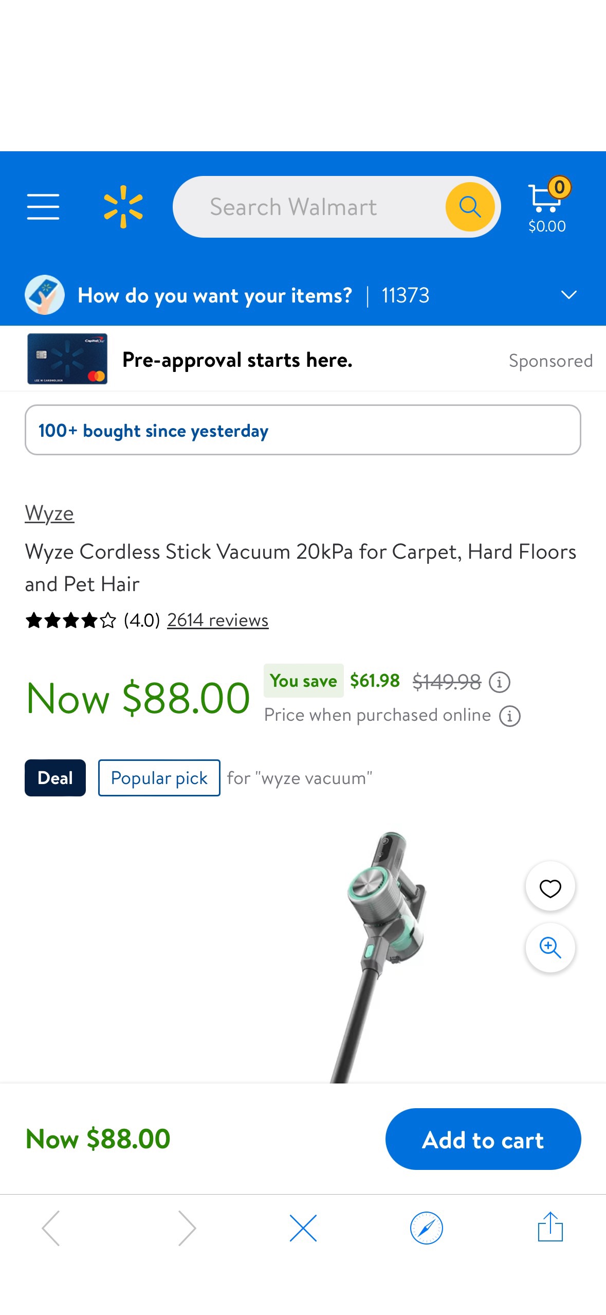 Wyze Cordless Stick Vacuum 20kPa for Carpet, Hard Floors and Pet Hair - Walmart.com