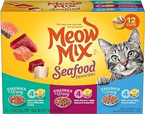 Seafood Favorites Chunks in Gravy Wet Cat Food Variety Pack, 2.75 Ounce (Pack of 12)