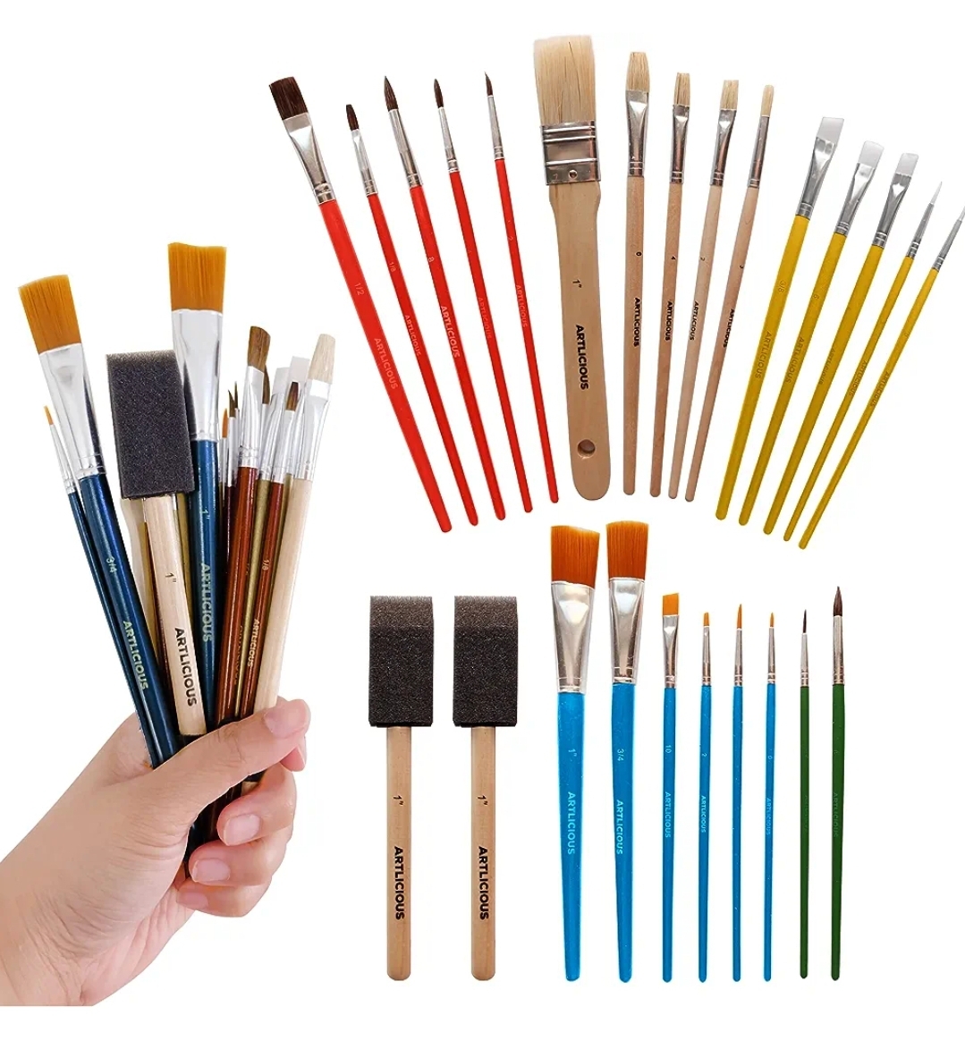 Artlicious Paint Brushes - Acrylic Paint Set and Detail Paint Brushes for Kids - Use with Craft, Watercolor, Oil, Gouache Paints, Face Art, Washable Paints, Miniature Detailing and Rock Painting画笔