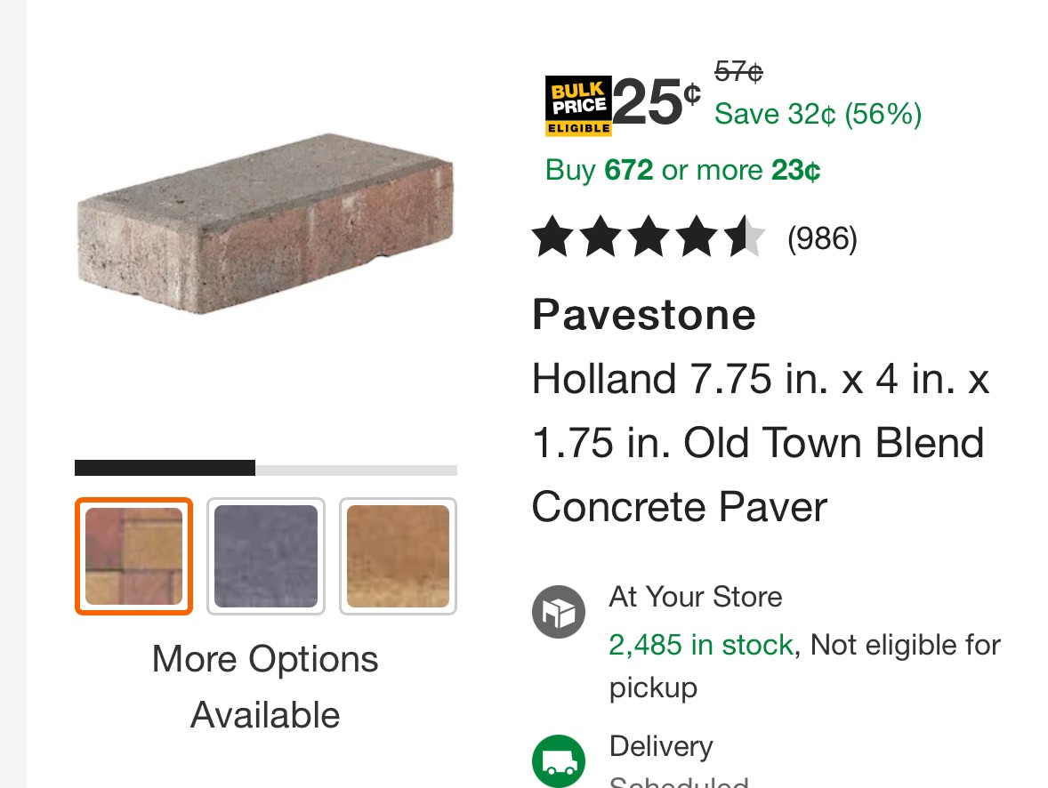 The Home Depot Pavestone Holland 7.75 in. x 4 in. x 1.75 in. Old Town Blend Concrete Paver 22099 $0.25 买672 $0.23