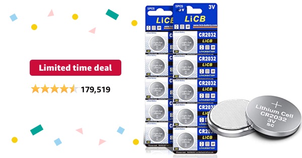 Limited-time deal: LiCB CR2032 3V Lithium Battery(10-Pack)