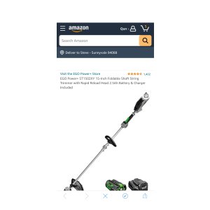 $160 Amazon.com : EGO Power+ ST1502XY 15-Inch Foldable。我 Shaft String Trimmer with Rapid Reload Head 2.5Ah Battery & Charger Included : Patio, Lawn & Garden