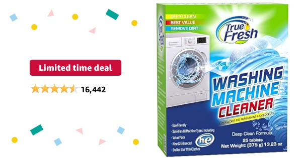 Limited-time deal: True Fresh Washing Machine Cleaner Tablets 25-Pack - Deep Cleaning Washer cleaner Tablets for Top loader, front Load & HE - Cleans Drum, Tub seal & other Parts Descaler & septic saf
