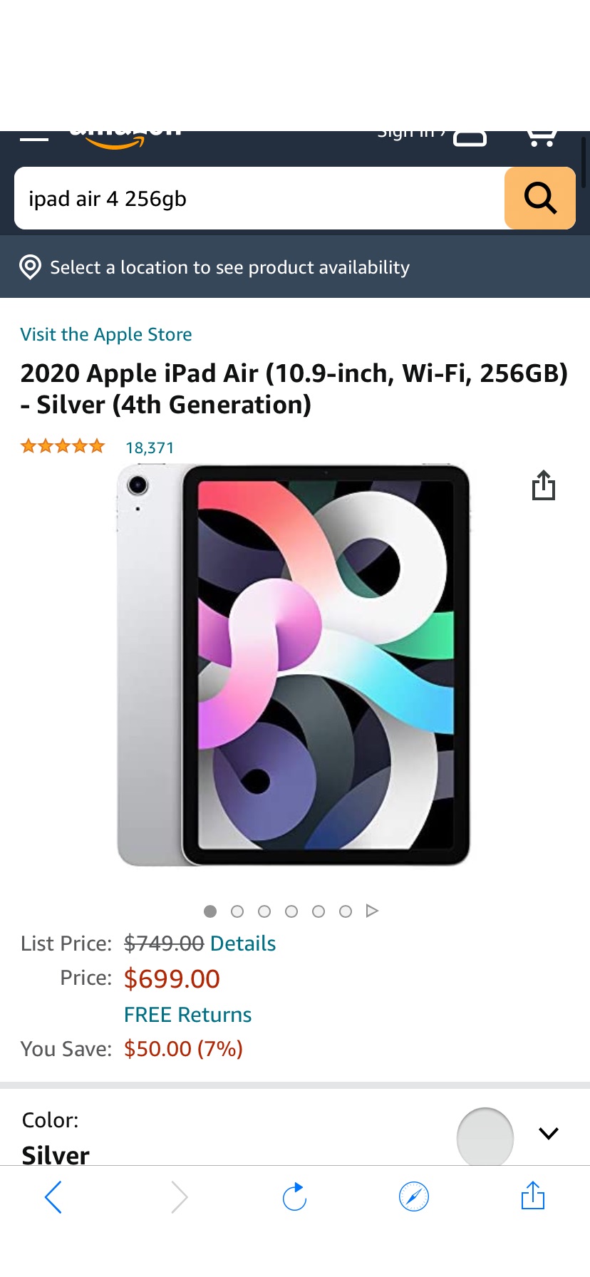Amazon.com : 2020 Apple iPad Air第四代(10.9-inch, Wi-Fi, 256GB) - Silver