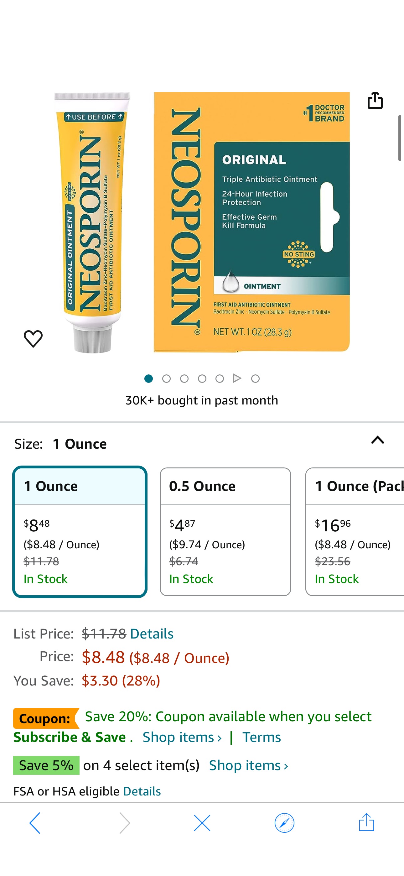 Amazon.com: Neosporin Original Antibiotic Ointment, 24-Hour Infection Prevention for Minor Wound, 1 oz : Health & Household
