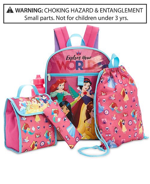 Disney Princesses 5-Pc. Backpack & Accessories Set, Little & Big Girls - All Kids' Accessories - Kids - Macy's迪士尼小公主背包五件套 含双肩包，午餐包，系袋运动包，笔袋和水壶