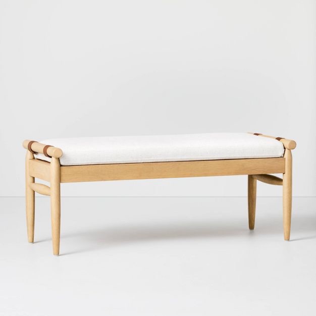 Upholstered Natural Wood Accent Bench Oatmeal - Hearth & Hand™ With Magnolia : Target