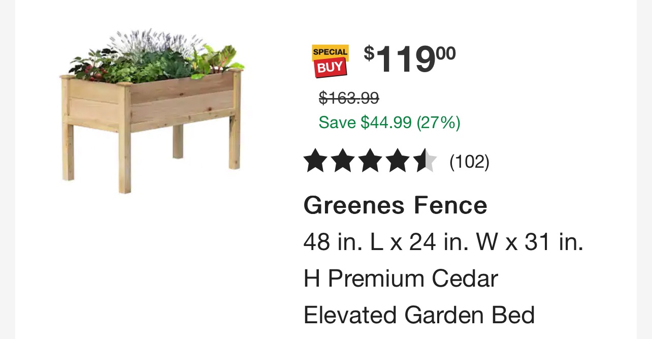 The Home Depot Greenes Fence 48 in. L x 24 in. W x 31 in. H Premium Cedar Elevated Garden Bed RCEV2448P