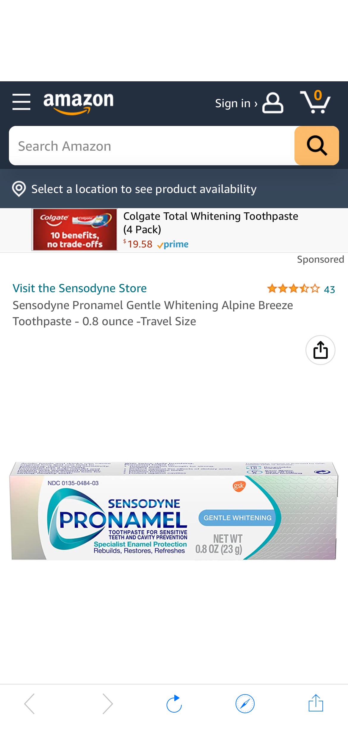 Sensodyne Pronamel Gentle Whitening Alpine Breeze Toothpaste - 0.8 ounce -Travel Size 牙膏1.57