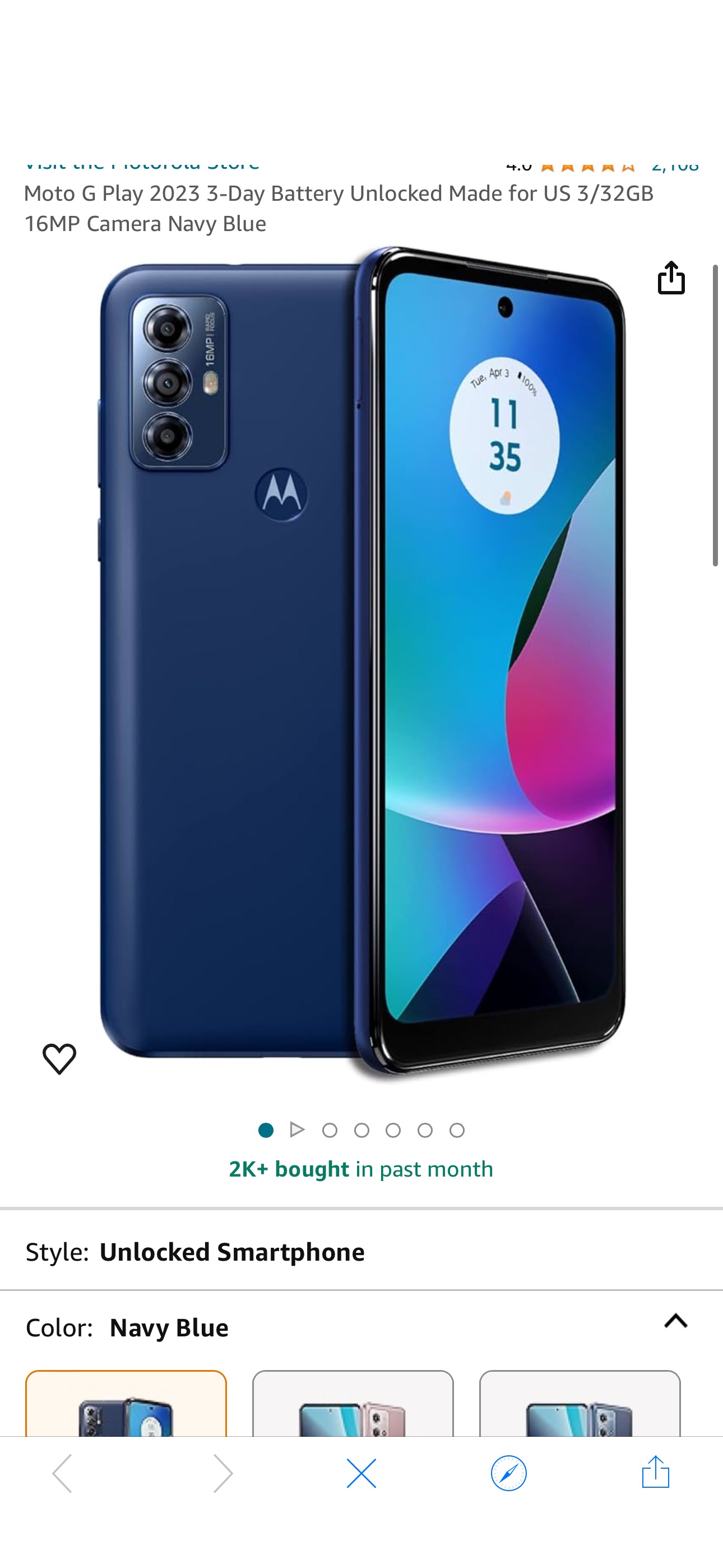 Amazon.com: Moto G Play 2023 3-Day Battery Unlocked Made for US 3/32GB 16MP Camera Navy Blue : Cell Phones & Accessories