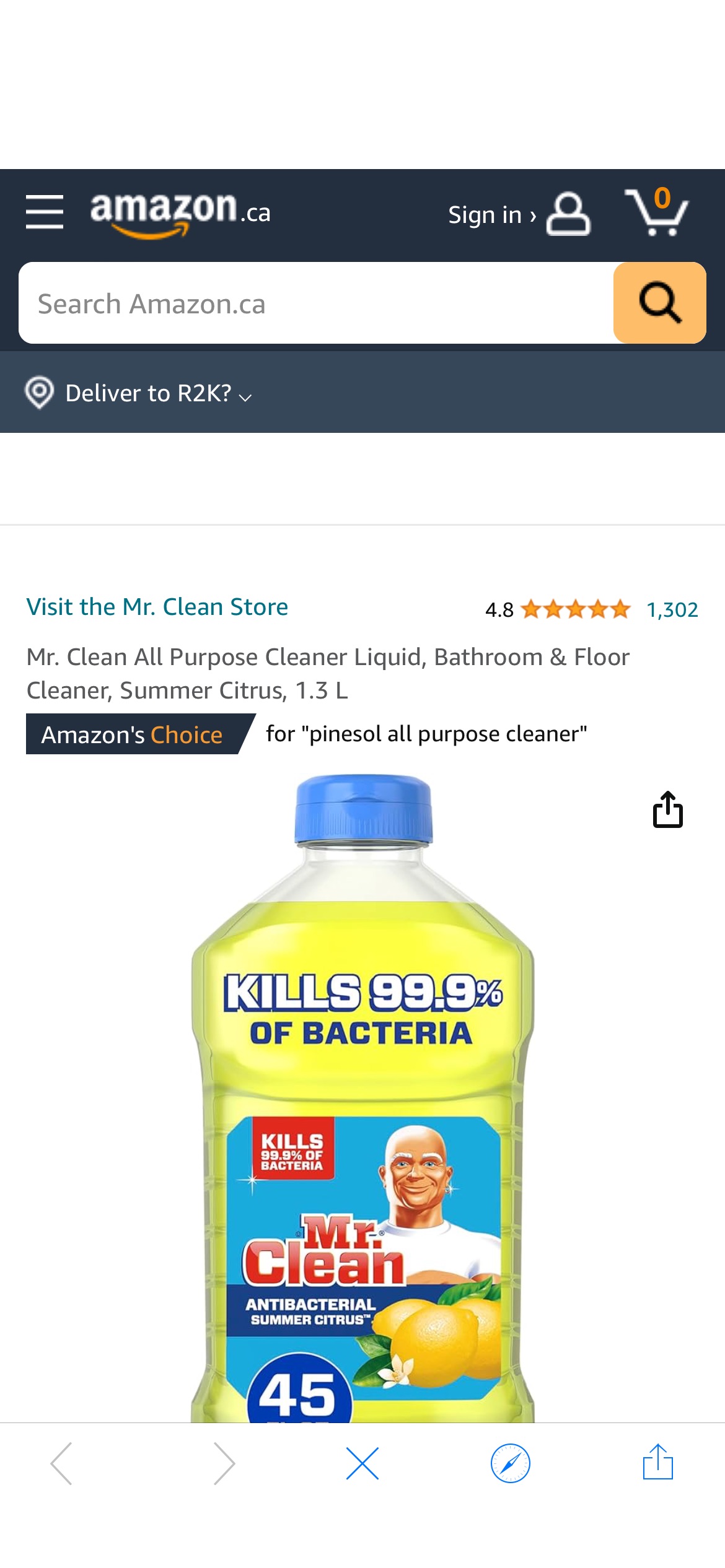 Mr. Clean All Purpose Cleaner Liquid, Bathroom & Floor Cleaner, Summer Citrus, 1.3 L : Amazon.ca: Health & Personal Care
