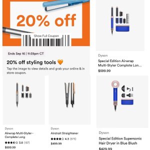 $4999 ulta部分用户收到护发8折 dyson新品参加