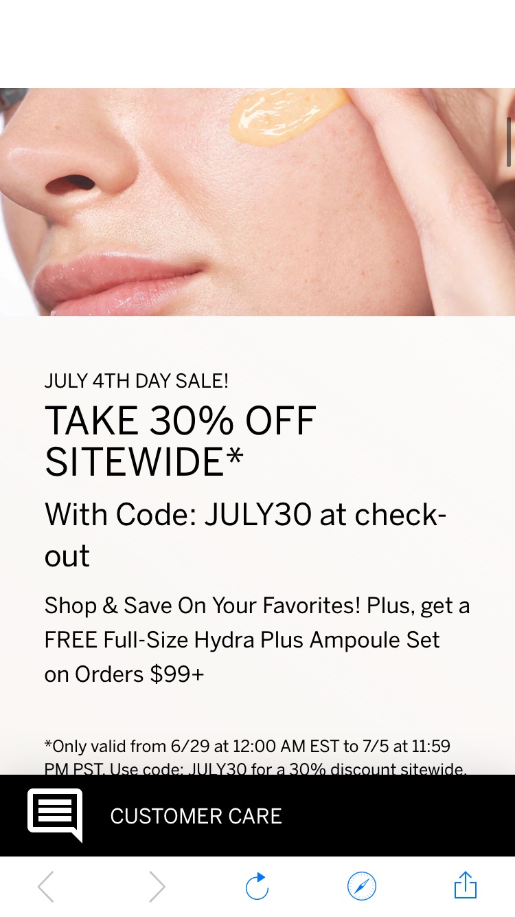 30% off + 满$99送保湿安瓶 code: July30