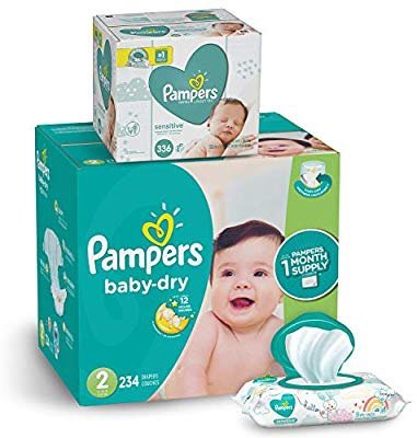 Pampers Baby Dry Disposable Baby Diapers with Baby Wipes Sensitive 6X Pop-Top Packs, 336 Count