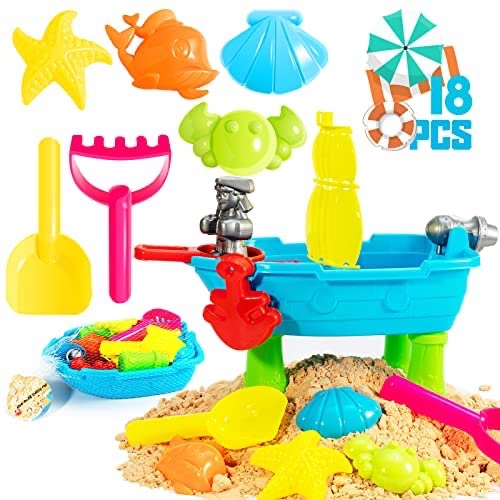 Amazon.com: KKEATOY 18Pcs 儿童沙滩玩具，幼儿玩水和沙盘 1 2 3 + 岁户外/户外活动沙子城堡建筑套件男孩女孩，儿童生日：玩具和游戏 (原价：$9.99) 40%off