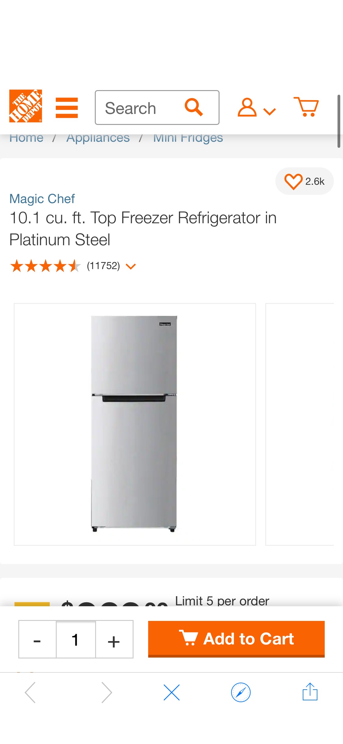 Magic Chef 10.1 cu. ft. Top Freezer Refrigerator in Platinum Steel HMDR1000ST为