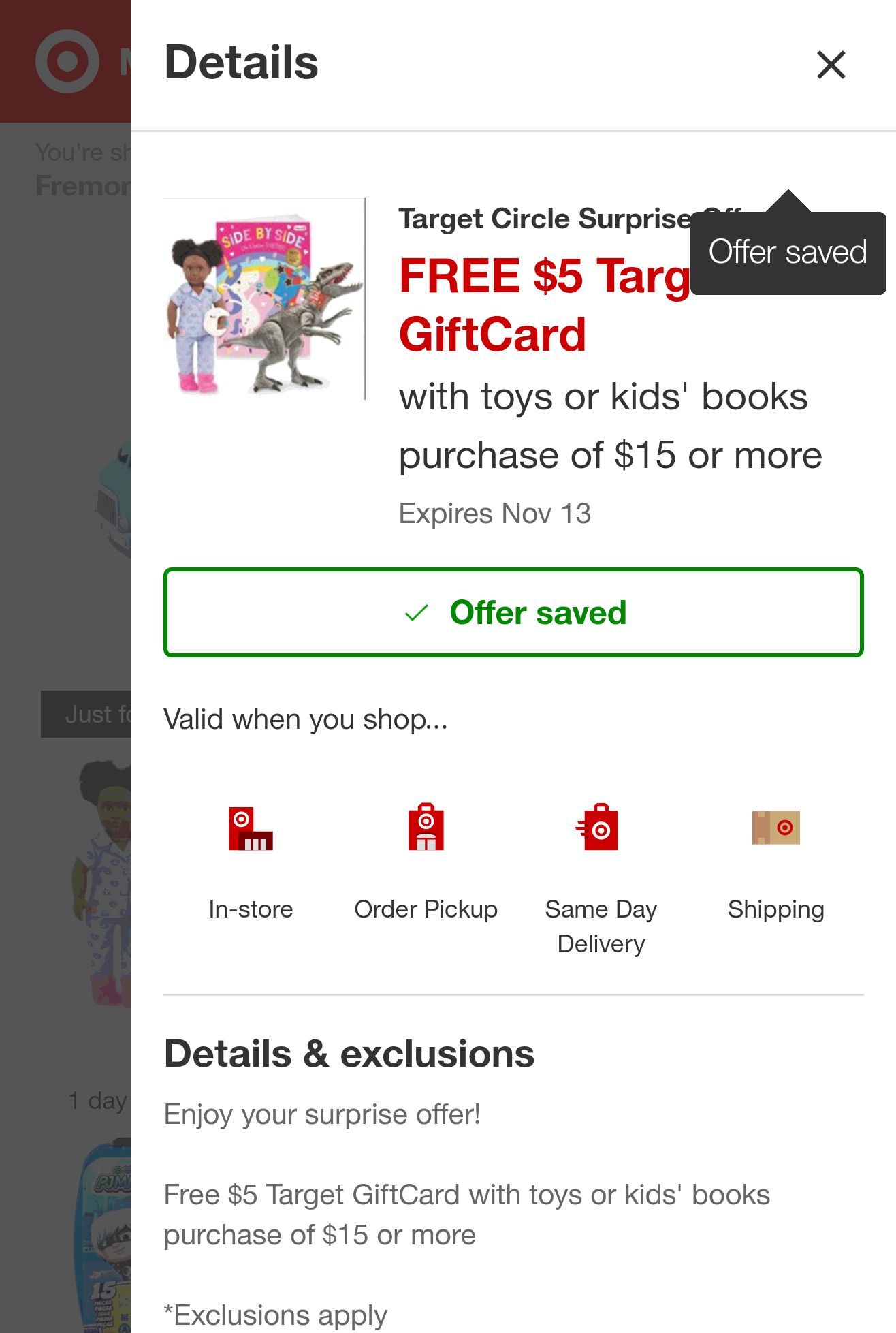 Target Circle™ Offers 玩具或者童书满15送5刀礼卡