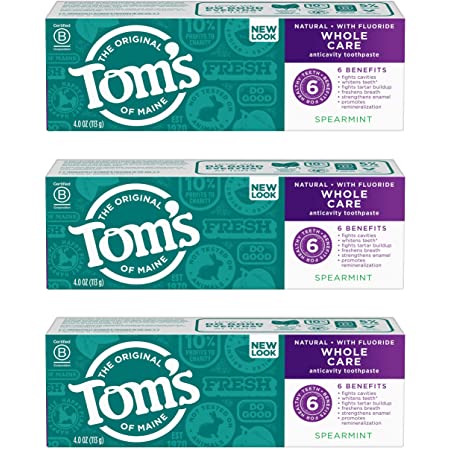 Amazon.com : Tom&#39;s of Maine Whole Care Natural Toothpaste with Fluoride, Spearmint, 4 oz. 3-Pack 牙膏