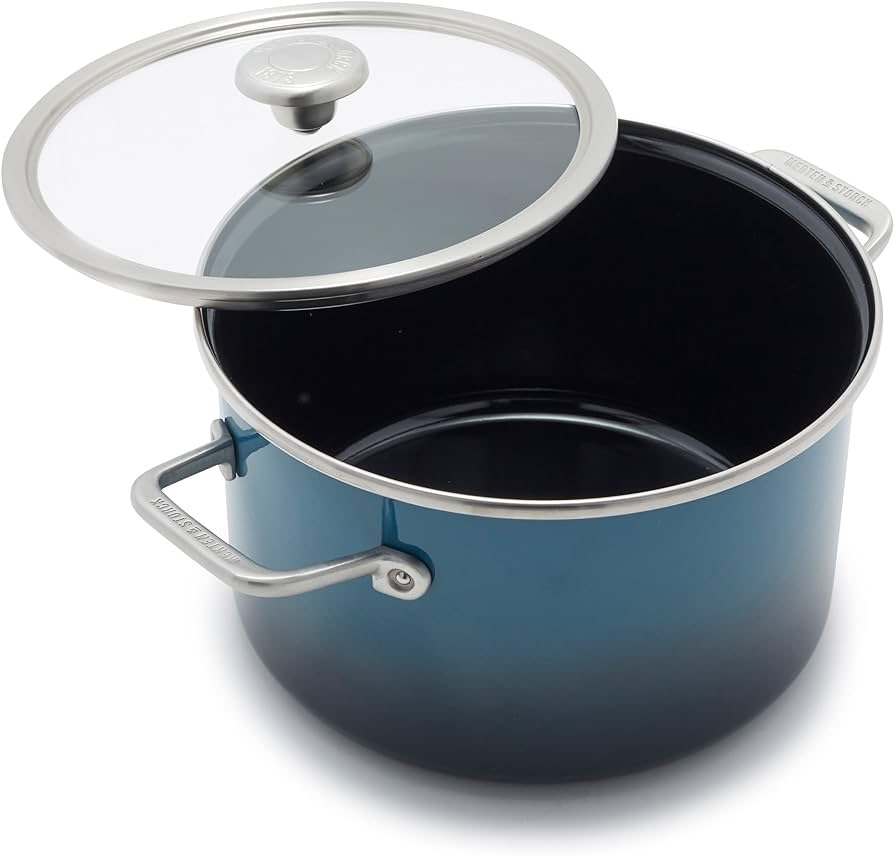 Amazon.com: Merten & Storck European Crafted Steel Core Enameled Cookware, 6.3QT Stock Pot with Lid, Induction, PFAS & PTFE Free, Dishwasher Safe, Oven & Broiler Safe, Cloud Grey: Home & Kitchen