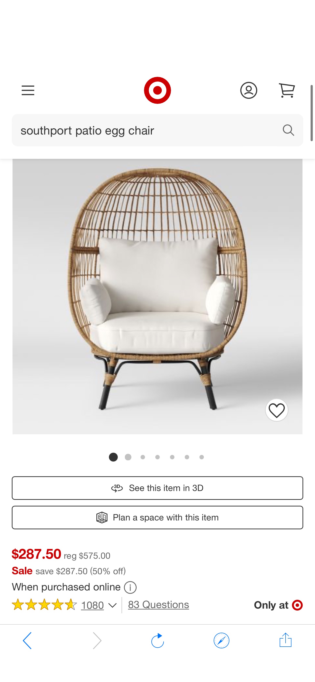 蛋椅Southport Patio Egg Chair - Opalhouse™ : Target