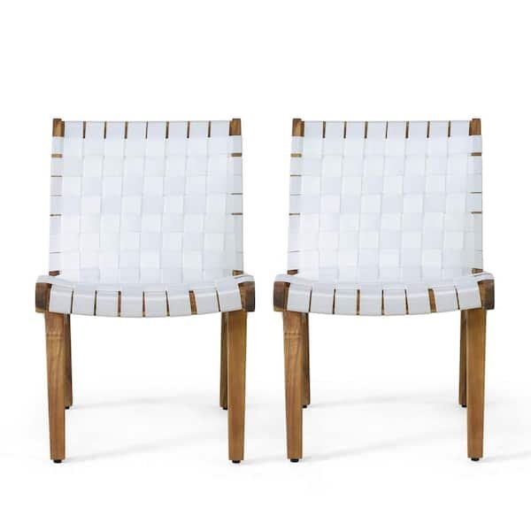 Noble House Morganton White and Teak Stationary Rope Weave Wood Outdoor Lounge Chair (2-Pack)