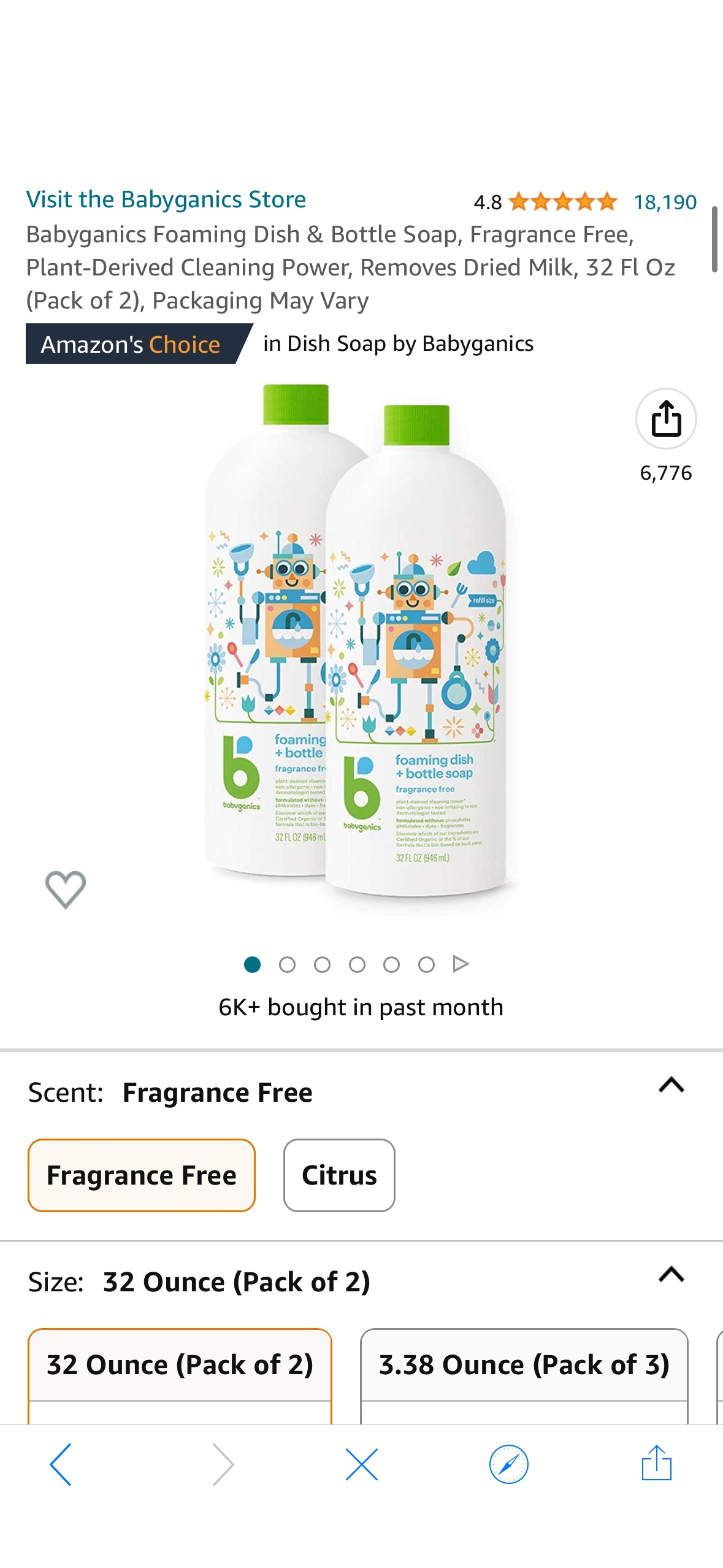 Amazon.com: Babyganics Foaming Dish & Bottle Soap, Fragrance Free, Plant-Derived Cleaning Power, Removes Dried Milk, 32 Fl Oz (Pack of 2), Packaging May Vary :奶瓶清洁剂