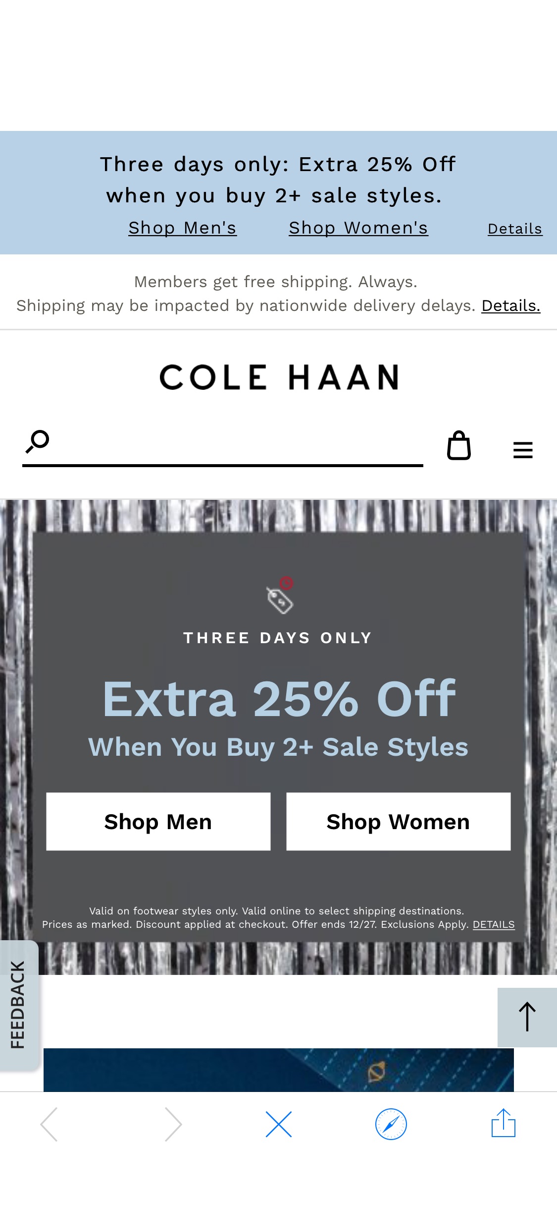 购买Cole Haan折扣区男女休闲鞋任意两双再打75折