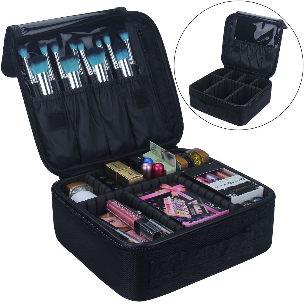Amazon.com : Travel Makeup Case, Chomeiu- Professional Cosmetic Makeup Bag Organizer Makeup Boxes With Compartments Neceser De Maquillaje (Black-M) : Beauty化妆袋