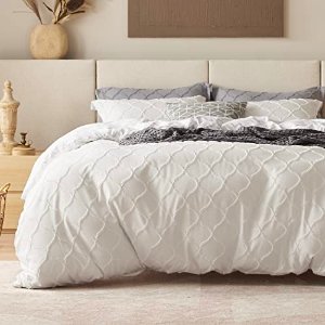 BEDSURE Tufted Duvet Cover Queen - Soft and Lightweight Simplified Damask Pattern Bedding Set
