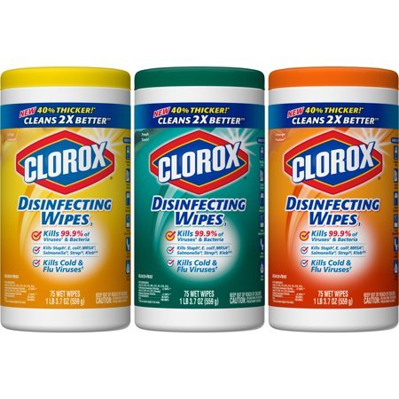 Clorox Disinfecting Wipes, Value Pack, Crisp Lemon, Fresh Scent and Orange Fusion, 75 Wipes, 3 ct @ Walmart