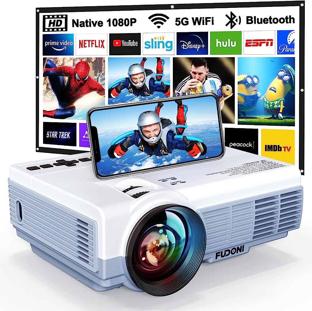 Amazon.com: Projector with WiFi and Bluetooth, 5G WiFi Native 1080P 10000L 4K Supported, FUDONI Portable Outdoor Projector with Screen for Home Theater, Compatible with HDMI/USB/PC/TV Box/iOS and Android Phone : Electronics